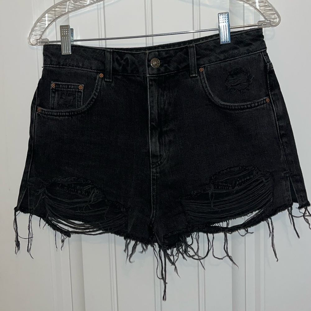 Black Distressed High-Wasted Jean Shorts